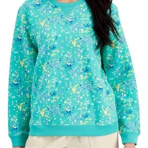 Womens Sweatshirt. Seagram green with dainty flowers. Karen Scott Sport